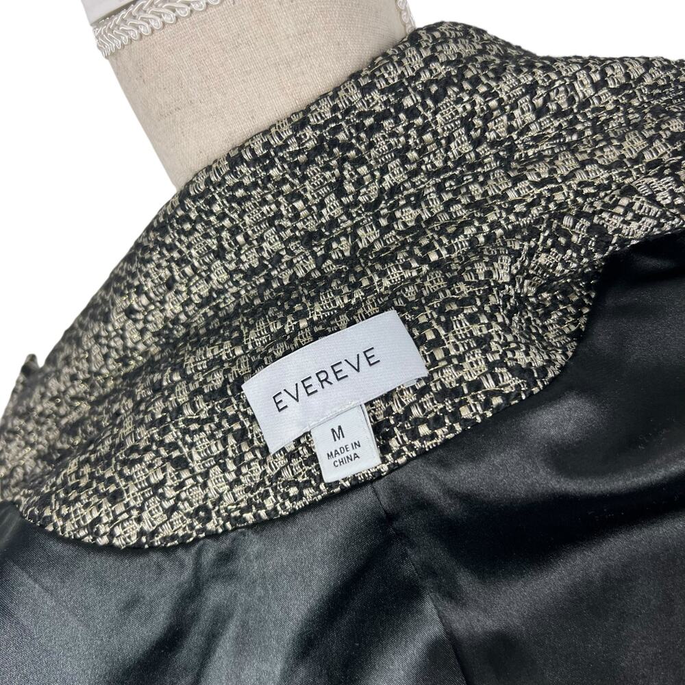 Evereve Black Cream Metallic Tweed Gold Button Blazer Jacket - Picture 7 of 8